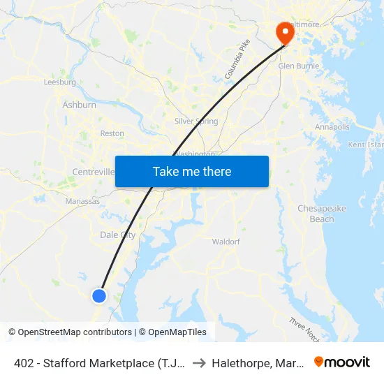 402 - Stafford Marketplace (T.J. Maxx) to Halethorpe, Maryland map