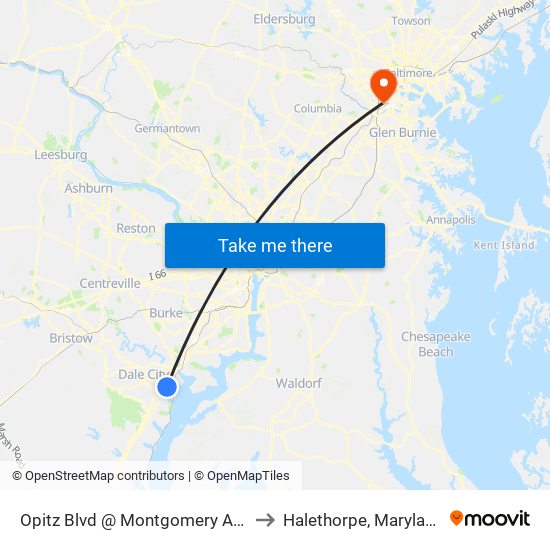 Opitz Blvd @ Montgomery Ave to Halethorpe, Maryland map