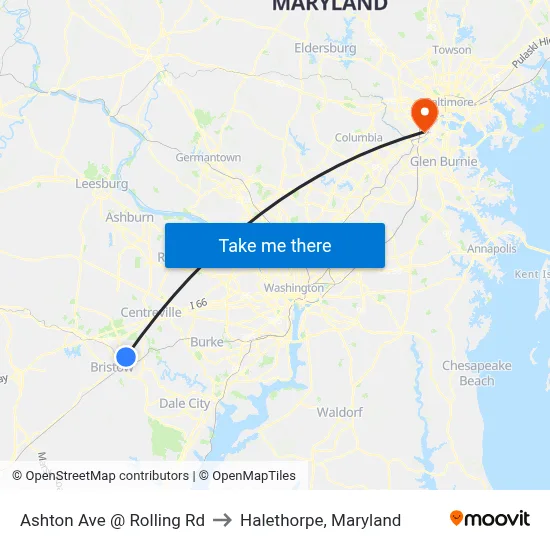 Ashton Ave @ Rolling Rd to Halethorpe, Maryland map