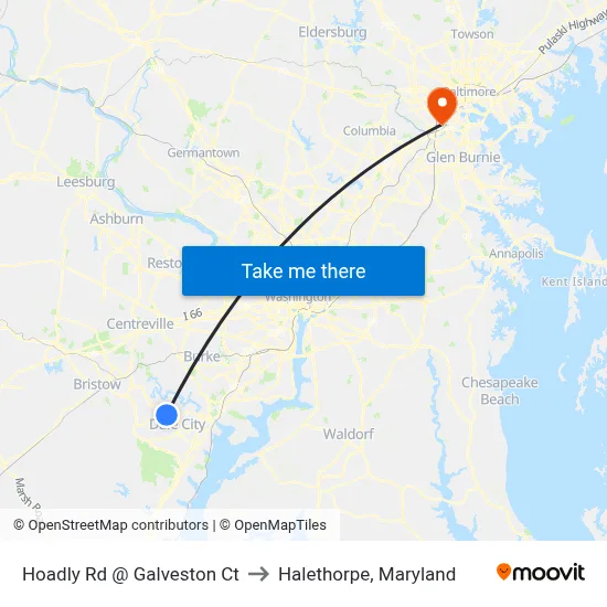 Hoadly Rd @ Galveston Ct to Halethorpe, Maryland map