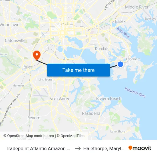 Tradepoint Atlantic Amazon Mtn6 to Halethorpe, Maryland map