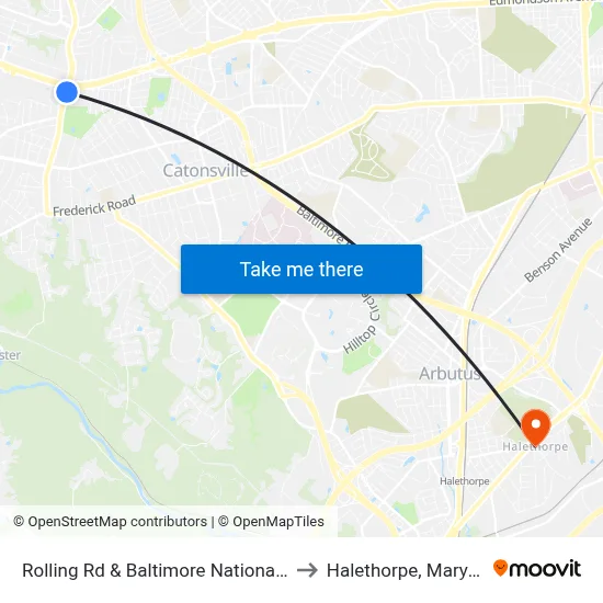 Rolling Rd & Baltimore National Pike to Halethorpe, Maryland map