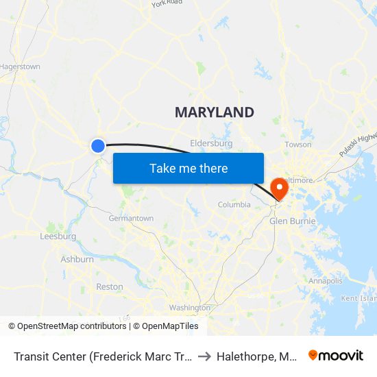 Transit Center (Frederick Marc Train Station) to Halethorpe, Maryland map