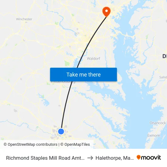 Richmond Staples Mill Road Amtrak Station to Halethorpe, Maryland map