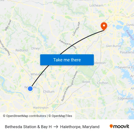 Bethesda Station & Bay H to Halethorpe, Maryland map