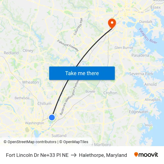 Fort Lincoln Dr Ne+33 Pl NE to Halethorpe, Maryland map
