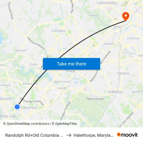 Randolph Rd+Old Columbia Pk to Halethorpe, Maryland map