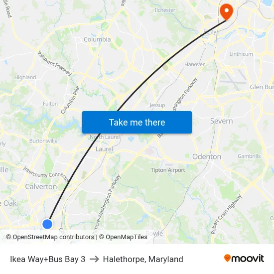 Ikea Way+Bus Bay 3 to Halethorpe, Maryland map
