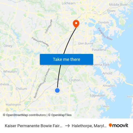 Kaiser Permanente Bowie Fairwood to Halethorpe, Maryland map