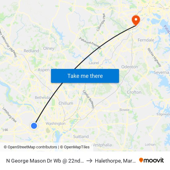 N George Mason Dr Wb @ 22nd St N Ns to Halethorpe, Maryland map