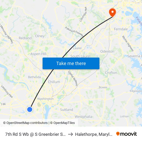 7th Rd S Wb @ S Greenbrier St FS to Halethorpe, Maryland map