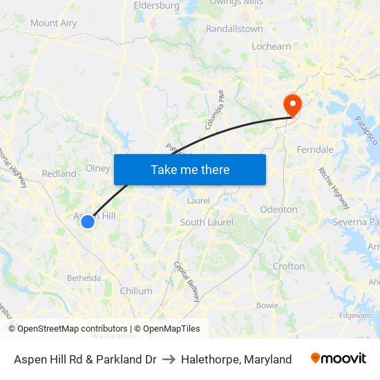 Aspen Hill Rd & Parkland Dr to Halethorpe, Maryland map