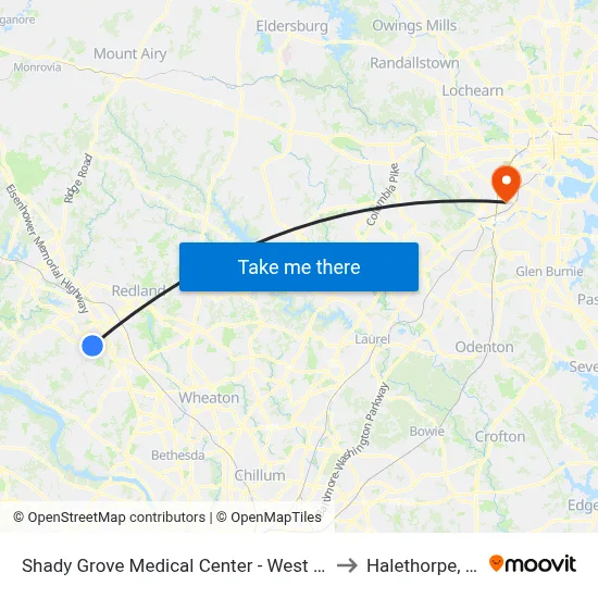 Shady Grove Medical Center - West & Medical Center Way to Halethorpe, Maryland map