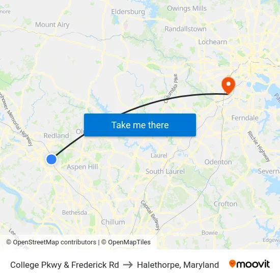 College Pkwy & Frederick Rd to Halethorpe, Maryland map