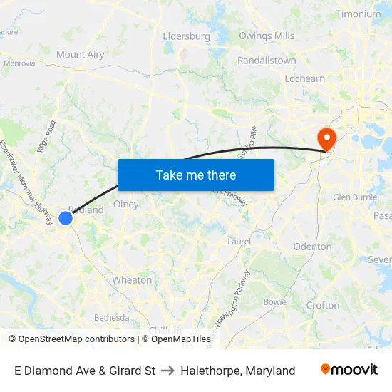 E Diamond Ave & Girard St to Halethorpe, Maryland map