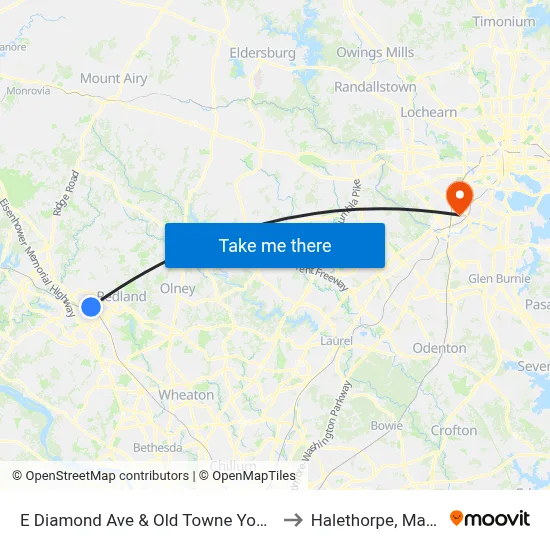 E Diamond Ave & Old Towne Youth Center to Halethorpe, Maryland map