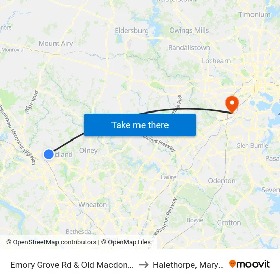 Emory Grove Rd & Old Macdonald Rd to Halethorpe, Maryland map