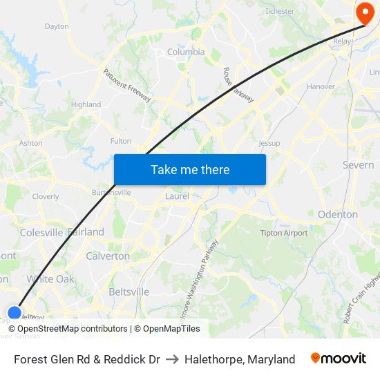 Forest Glen Rd & Reddick Dr to Halethorpe, Maryland map