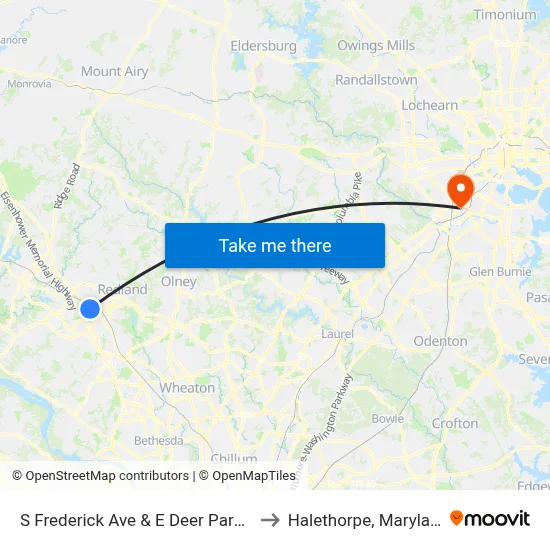 S Frederick Ave & E Deer Park Dr to Halethorpe, Maryland map