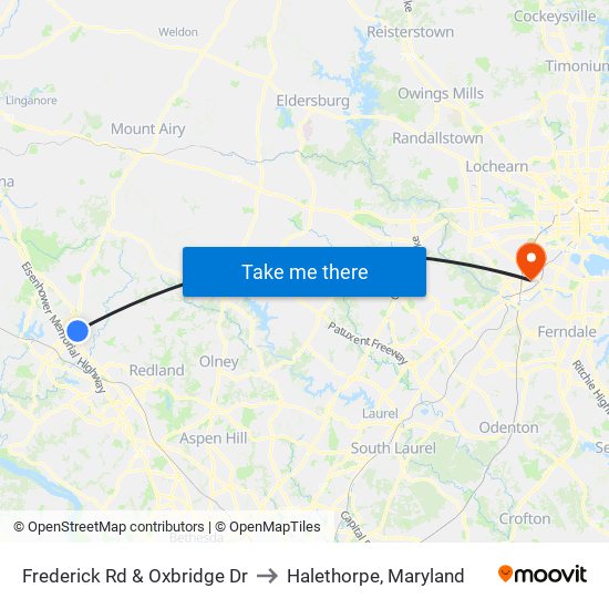 Frederick Rd & Oxbridge Dr to Halethorpe, Maryland map