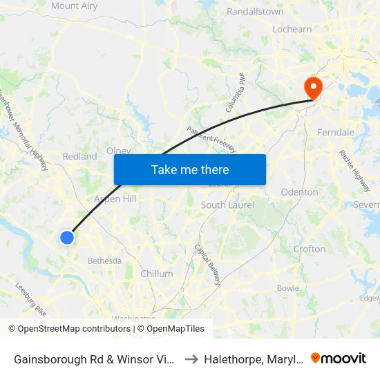 Gainsborough Rd & Winsor View Dr to Halethorpe, Maryland map
