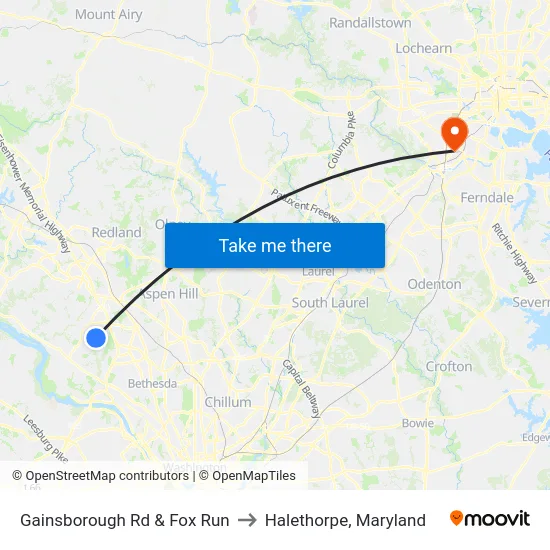 Gainsborough Rd & Fox Run to Halethorpe, Maryland map