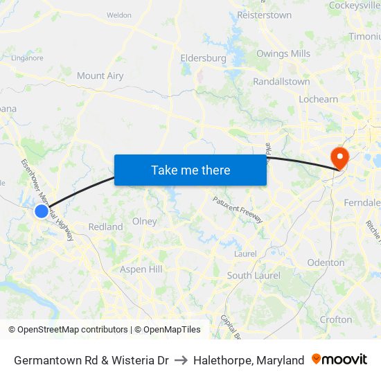 Germantown Rd & Wisteria Dr to Halethorpe, Maryland map