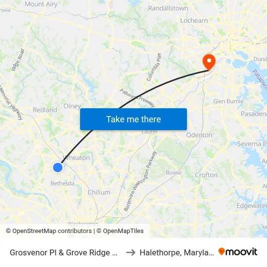 Grosvenor Pl & Grove Ridge Way to Halethorpe, Maryland map