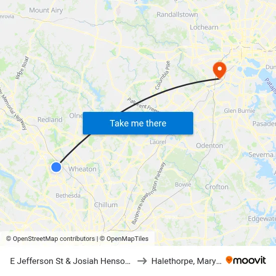 E Jefferson St & Josiah Henson Pkwy to Halethorpe, Maryland map