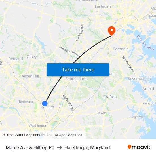 Maple Ave & Hilltop Rd to Halethorpe, Maryland map