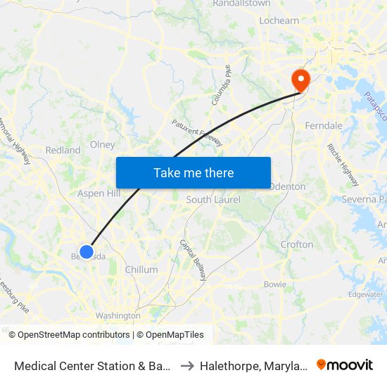 Medical Center Station & Bay E to Halethorpe, Maryland map