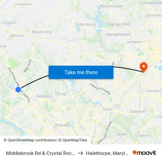 Middlebrook Rd & Crystal Rock Dr to Halethorpe, Maryland map
