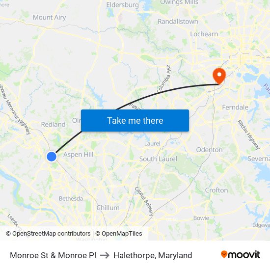 Monroe St & Monroe Pl to Halethorpe, Maryland map