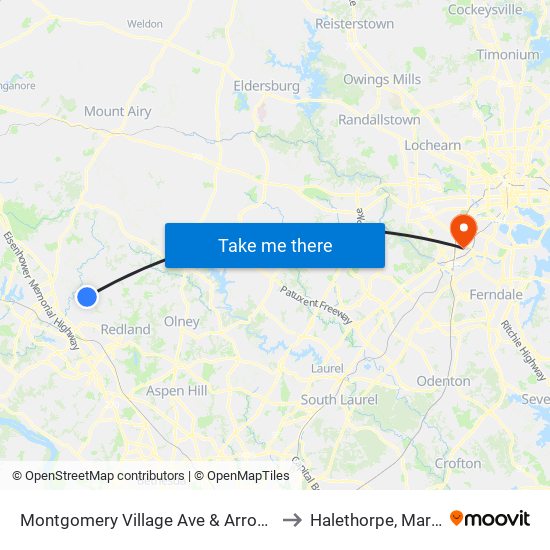 Montgomery Village Ave & Arrowhead Rd to Halethorpe, Maryland map