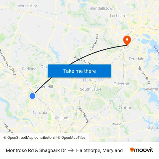Montrose Rd & Shagbark Dr to Halethorpe, Maryland map