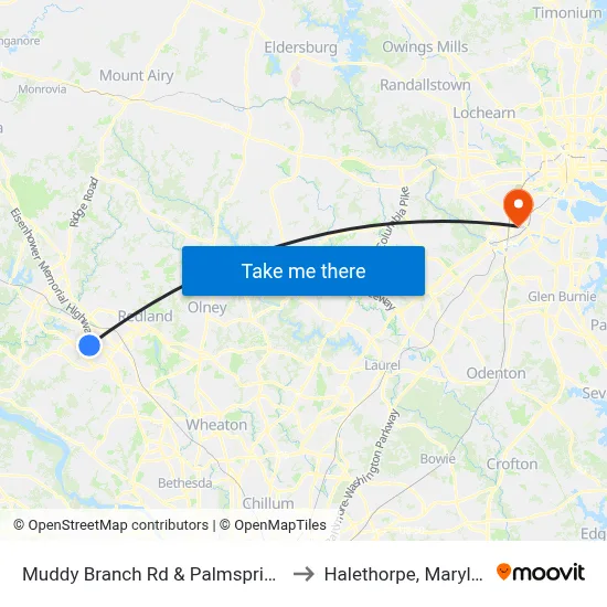 Muddy Branch Rd & Palmspring Dr to Halethorpe, Maryland map