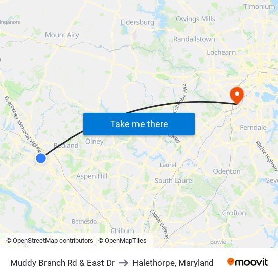 Muddy Branch Rd & East Dr to Halethorpe, Maryland map