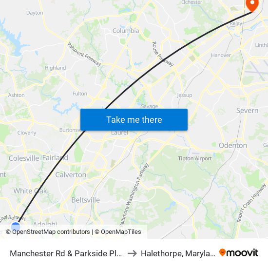 Manchester Rd & Parkside Plaza to Halethorpe, Maryland map