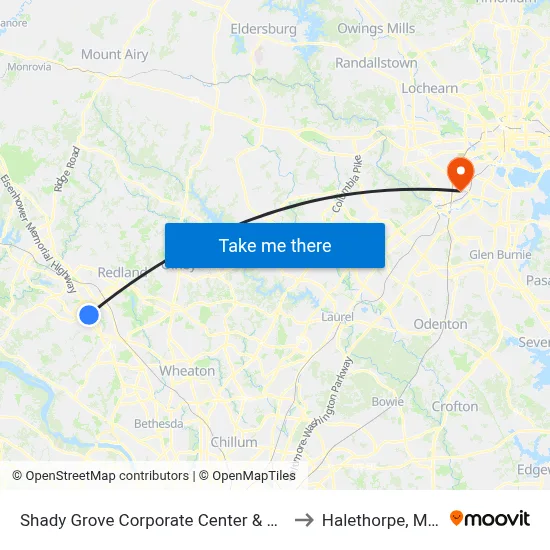 Shady Grove Corporate Center & Corporate Blvd to Halethorpe, Maryland map