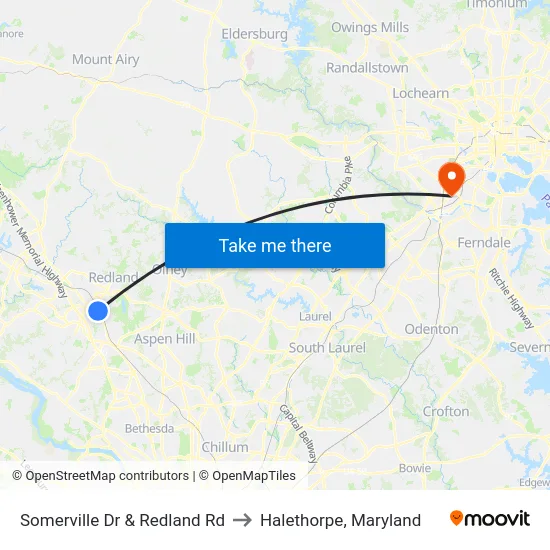 Somerville Dr & Redland Rd to Halethorpe, Maryland map