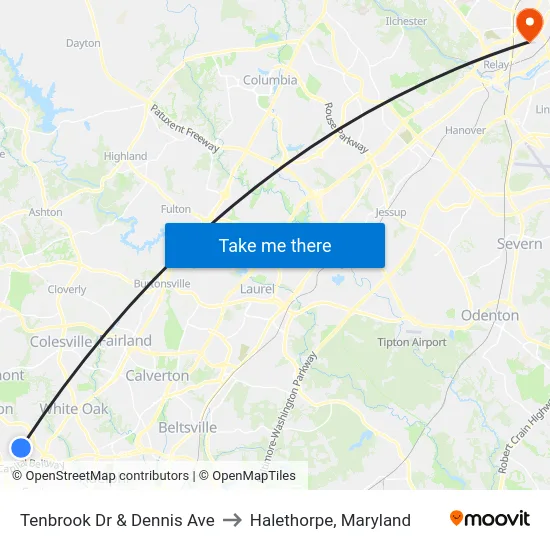 Tenbrook Dr & Dennis Ave to Halethorpe, Maryland map
