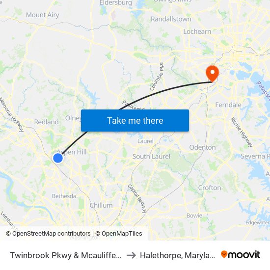 Twinbrook Pkwy & Mcauliffe Dr to Halethorpe, Maryland map