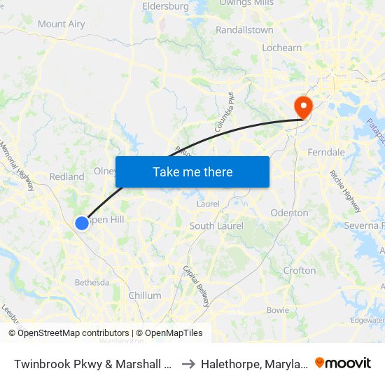 Twinbrook Pkwy & Marshall Ave to Halethorpe, Maryland map