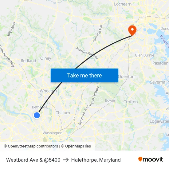 Westbard Ave & @5400 to Halethorpe, Maryland map