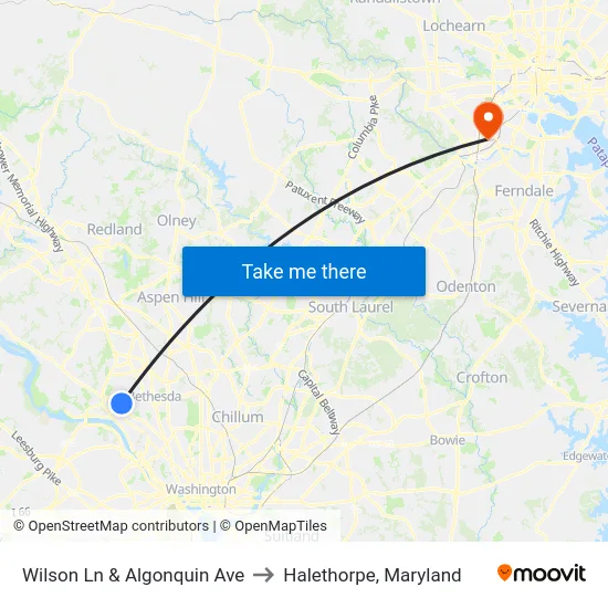 Wilson Ln & Algonquin Ave to Halethorpe, Maryland map