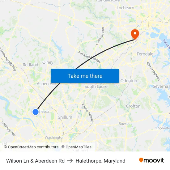 Wilson Ln & Aberdeen Rd to Halethorpe, Maryland map