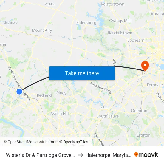 Wisteria Dr & Partridge Wood Dr to Halethorpe, Maryland map