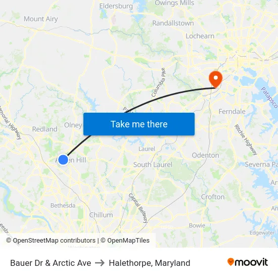 Bauer Dr & Arctic Ave to Halethorpe, Maryland map