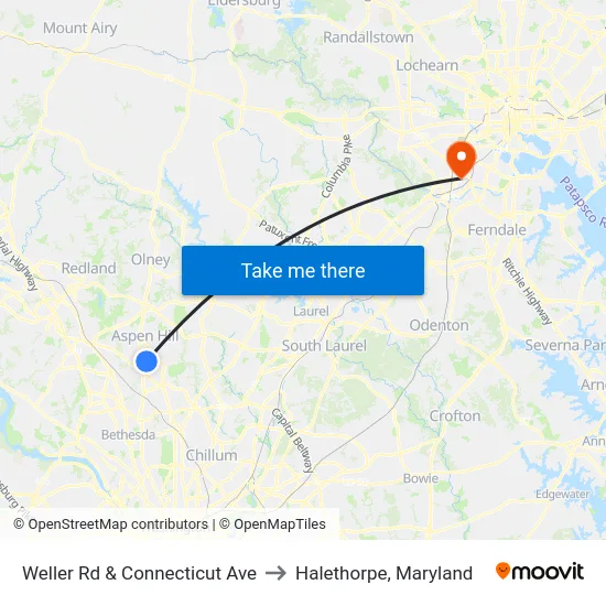 Weller Rd & Connecticut Ave to Halethorpe, Maryland map