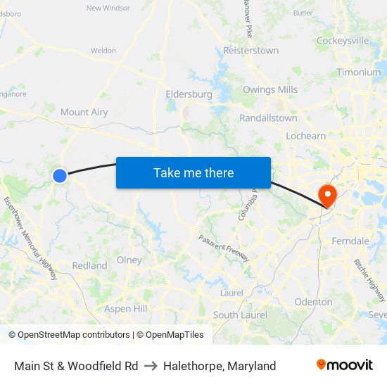 Main St & Woodfield Rd to Halethorpe, Maryland map